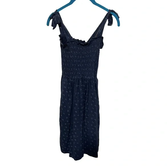 Toad & Co. XS Gemina Tie Sleeve Smocked Sleeveless Navy  Mini Dress Organic - Picture 5 of 11